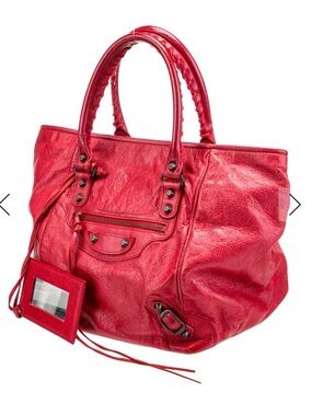 Balenciaga moto city Red Leather Tote Bag with Top Handles